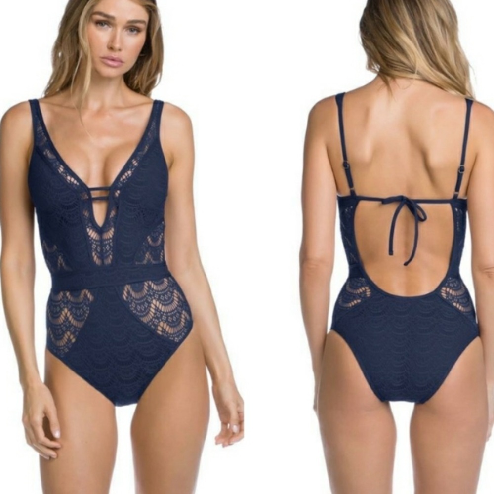 BECCA Navy Blue Crochet One-Piece Swimsuit